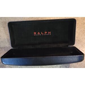 Ralph Lauren Black Hard Shell Glasses Case Faux Leather Protective Cleaning Coth